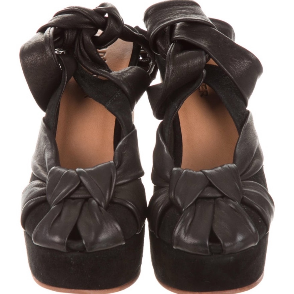 A Detacher multi-strap leather, suede platfirm wooden heels.